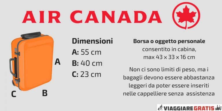 Bagaglio a mano Air Canada: regole, peso e dimensioni