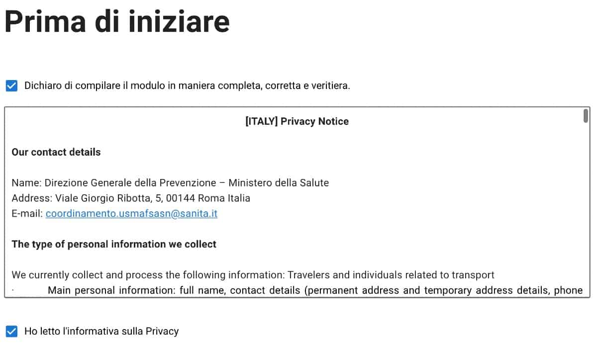 Informativa privacy modulo localizzazione