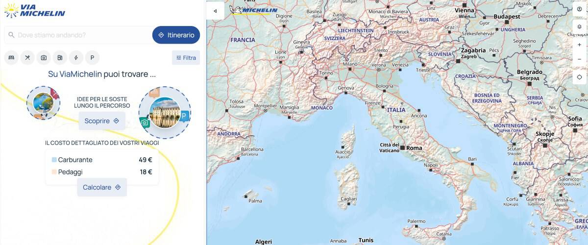 Schermata della homepage di Via Michelin