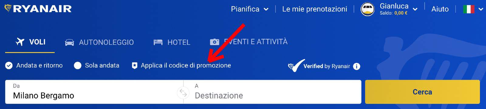 Codice promozionale Ryanair