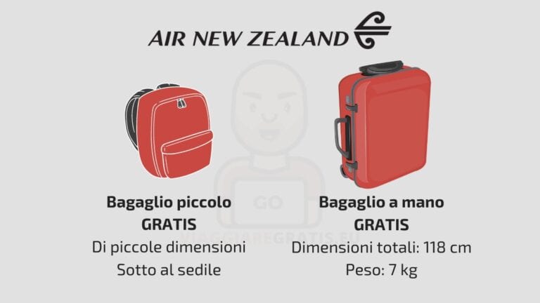 Bagaglio a mano Air New Zealand, in stiva e check-in online