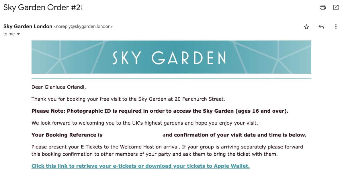 Londra Sky Garden biglietti