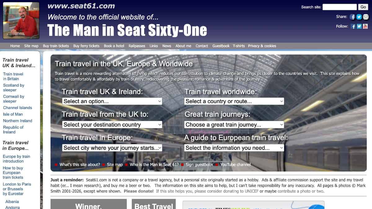 Siti per viaggi in treno Seat61