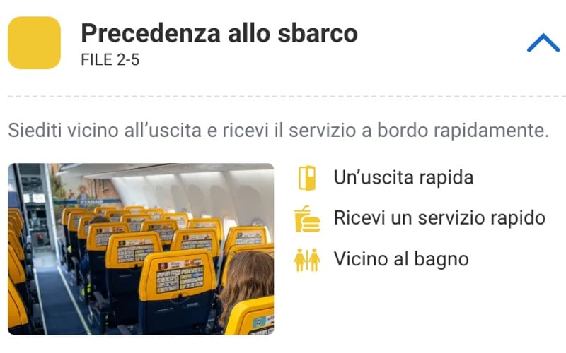 Posti Ryanair con precedenza allo sbarco