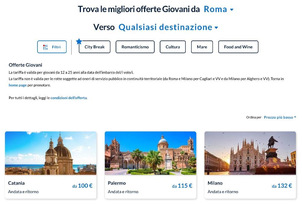 Offerte Giovani ITA Airways