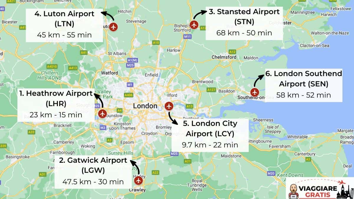 Mappa aeroporti di Londra