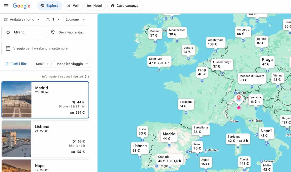Esplora i voli economici sulla mappa interattiva di Google Flights