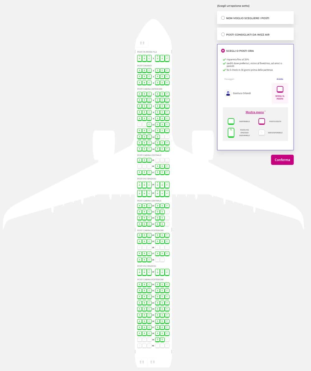 Mappa dei posti Wizz Air